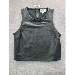 Olive + Oak Womens Faux Leather Crop Top Black Sleeveless Keyhole Back Size S